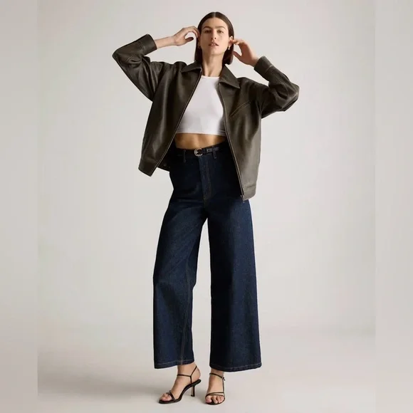 Quince Women's Oversized Leather Bomber Jacket - Picture 3 of 8